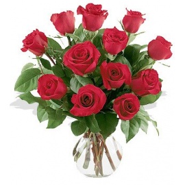One Dozen Roses Arranged in Vase